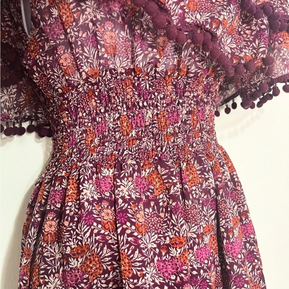 Misa Los Angeles Maribel Off the Shoulder Chiffon Pom Pom Floral Midi Dress XS - Picture 5 of 11